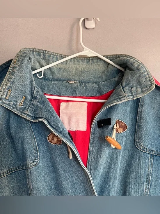 Vintage 90s Denim Barn Coat with Red Lining Toggle Paddington Cotton L - Picture 5 of 8